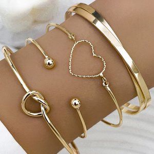 Gold Love Geometric Cross Bracelet 4-piece Set
